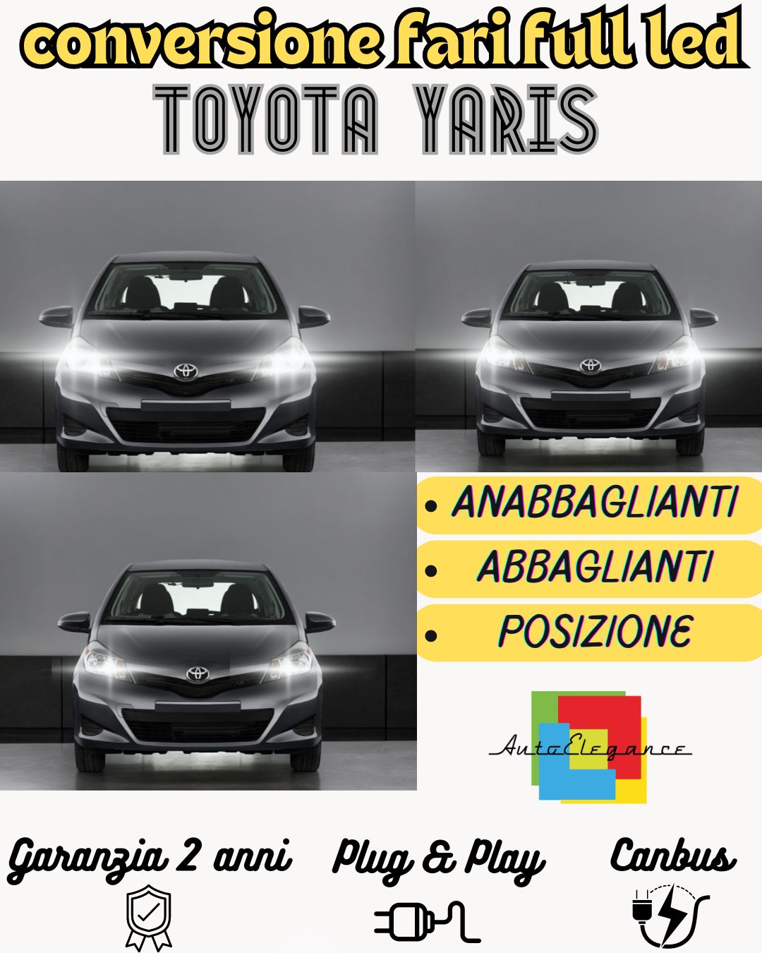 CONVERSIONE FARI FULL LED TOYOTA YARIS MK3 9600 LUMEN 6000K BIANCO CANBUS