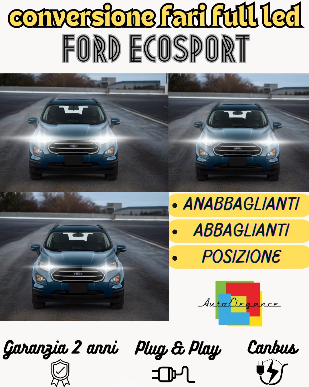 KIT FARI FULL LED FORD ECOSPORT MK2 ANABBAGLIANTI H18 + ABBAGLIANTI H1 CANBUS
