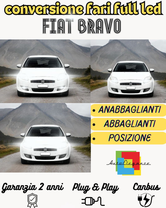 KIT FULL LED FARI POSIZIONI FENDINEBBIA FIAT BRAVO MK2 LENTICOLARI CANBUS BIANCO