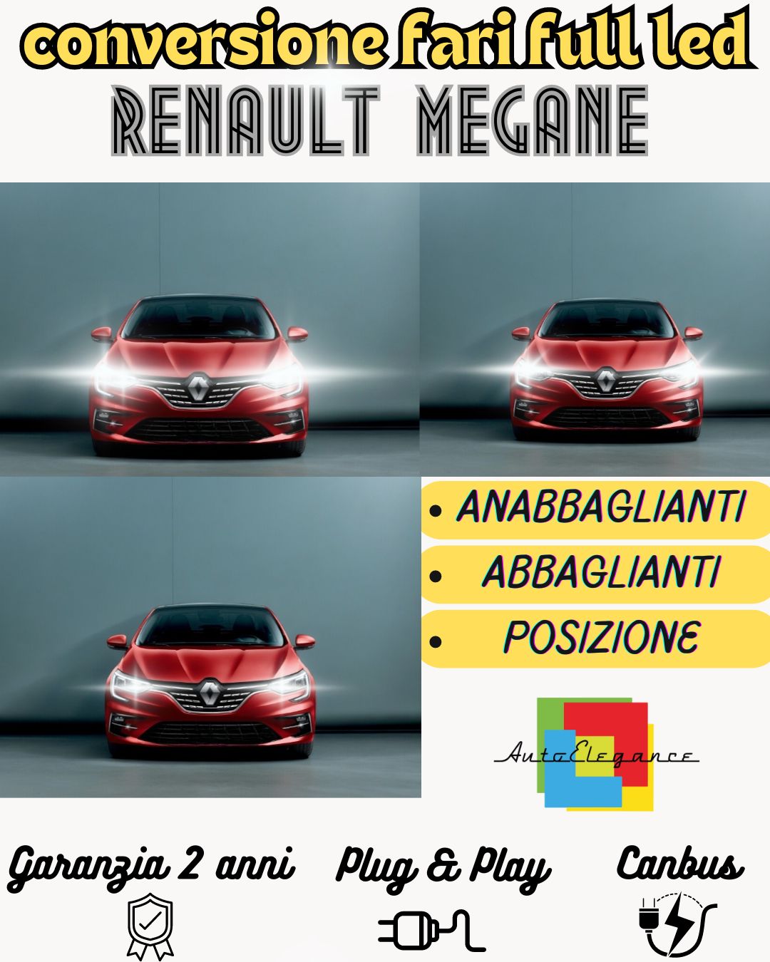 KIT FARI FULL LED RENAULT MEGANE MK4 ANABBAGLIANTI ABBAGLIANTI 6000K CANBUS