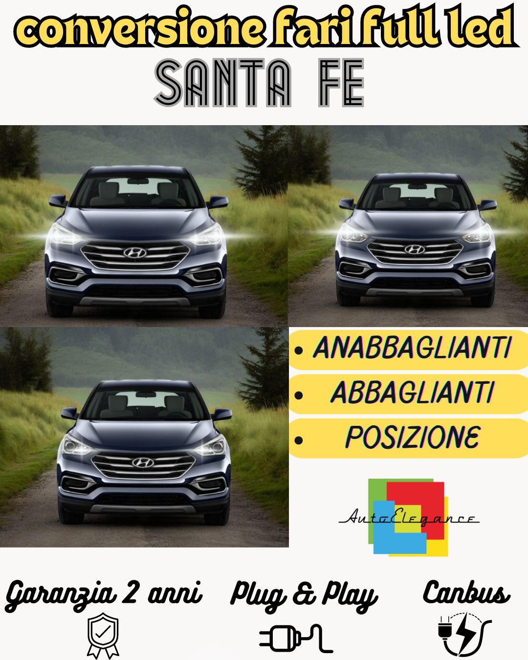 KIT FARI FULL LED HYUNDAI SANTA FE MK2 ANABBAGLIANTI ABBAGLIANTI LUCI POSIZIONE
