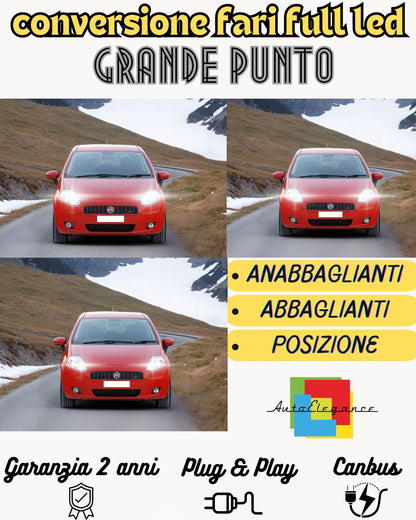 KIT FULL LED H4 + T10 PER FIAT GRANDE PUNTO ANABBAGLIANTI  ABBAGLIANTI POSIZIONE