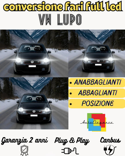 CONVERSIONE FARI FULL LED VOLKSWAGEN LUPO 18000 LUMEN 6000K BIANCO CANBUS