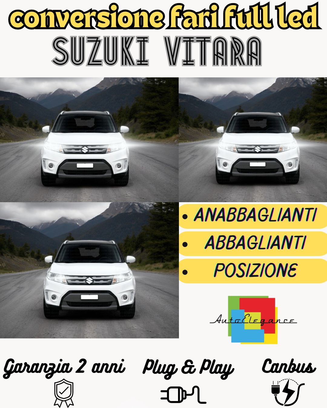 KIT FARI FULL LED SUZUKI VITARA ANABBAGLIANTI ABBAGLIANTI POSIZIONE CANBUS 6000K
