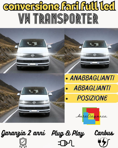CONVERSIONE FARI FULL LED VW TRANSPORTER T4 18000 LUMEN 6000K BIANCO CANBUS