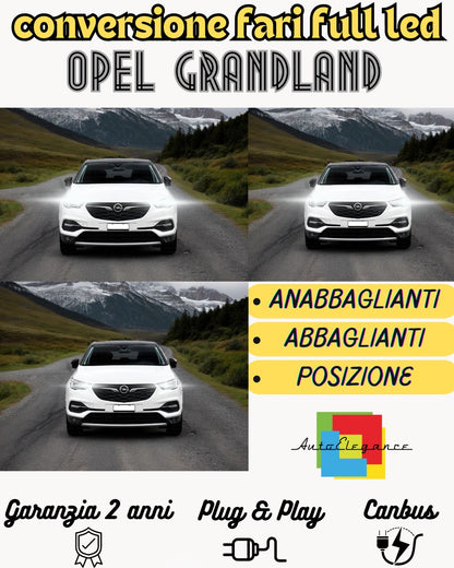 CONVERSIONE FARI FULL LED OPEL GRANDLAND X CANBUS 6000K BIANCO GHIACCIO
