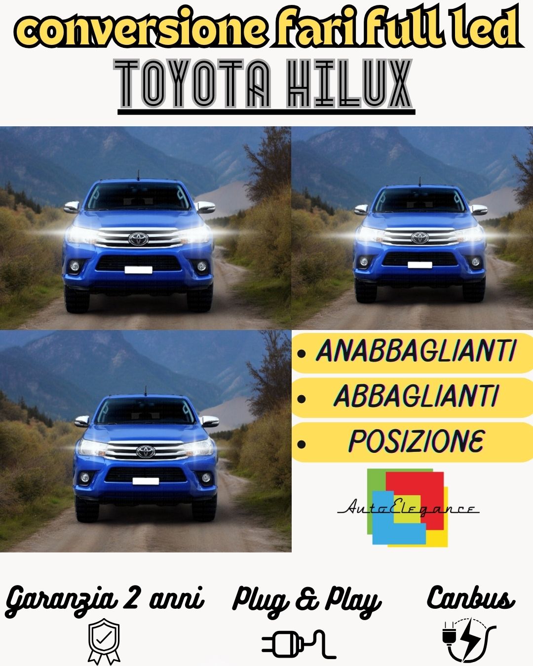 TOYOTA HILUX MK8 FULL LED HEADLIGHT CONVERSION 6000K WHITE CANBUS 12800 LUMENS 