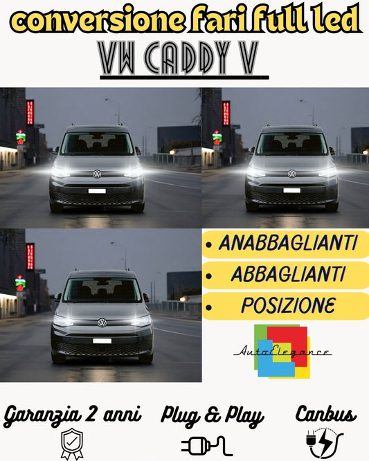 CONVERSIONE FARI FULL LED VOLKSWAGEN CADDY MK5 CANBUS 6000K BIANCO GHIACCIO