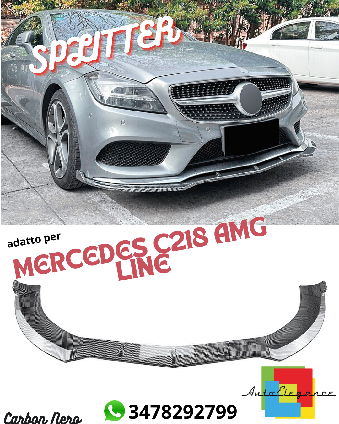 ✨SPLITTER ANTERIORI ADATTO PER MERCEDES C218 AMG LINE Carbon Nero✨