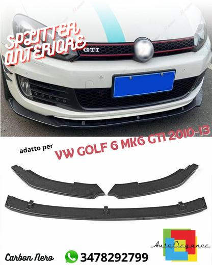 ⭐FRONT SPLITTER SUITABLE FOR VW GOLF 6 MK6 GTI 2010-13 CARBON BLACK⭐