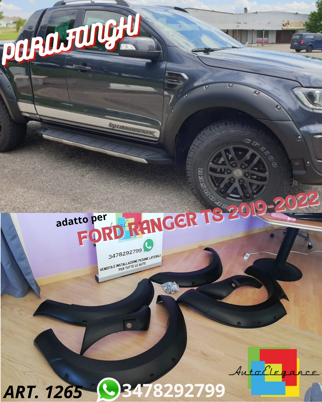 ✔️PARAFANGHI ADATTI PER FORD RANGER T8 2019-2022 NERO OPACO CON FORO SENSORE✔️