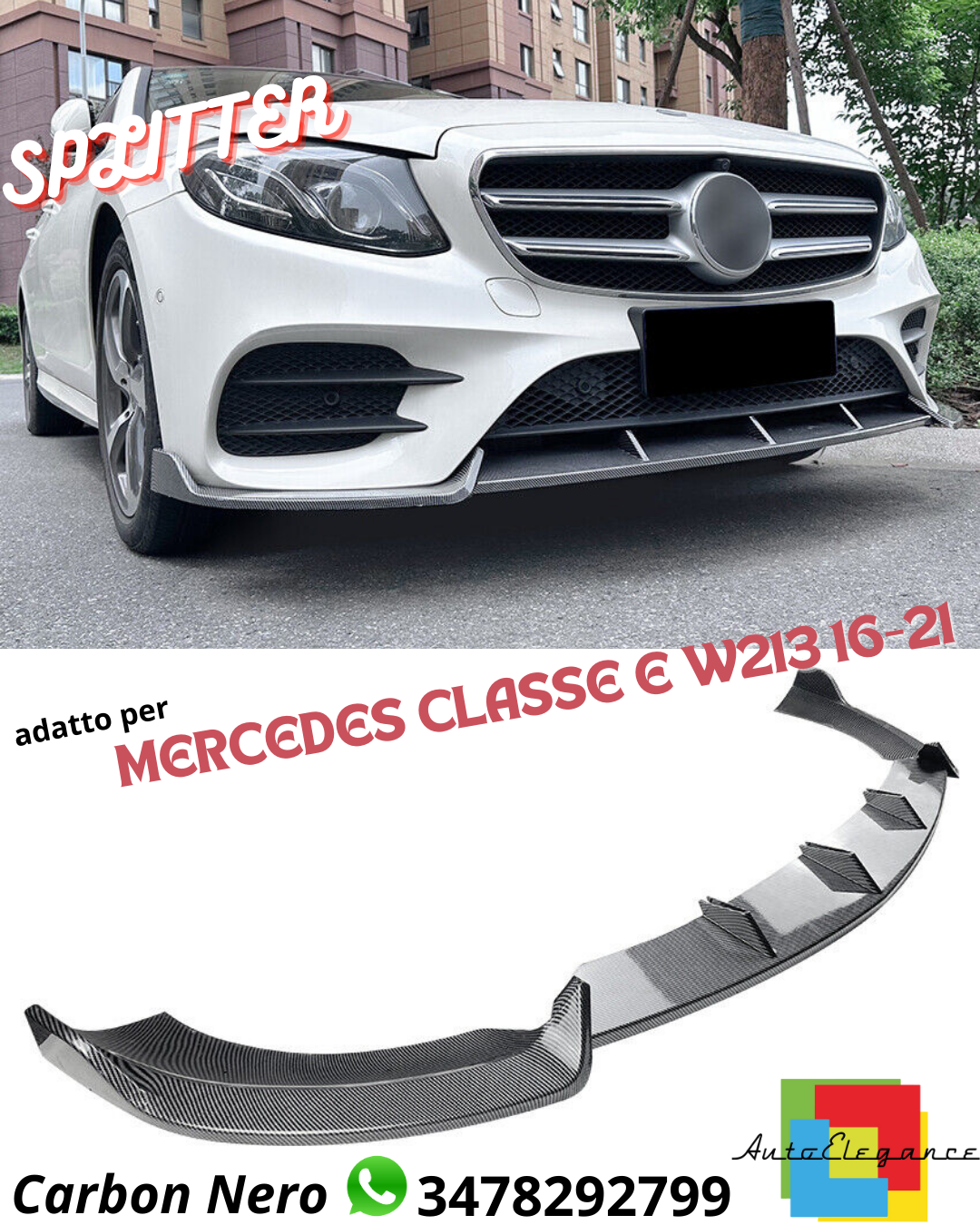 ⭐SPLITTER ADATTO MERCEDES CLASSE E W213 16-21 Carbon Nero⭐