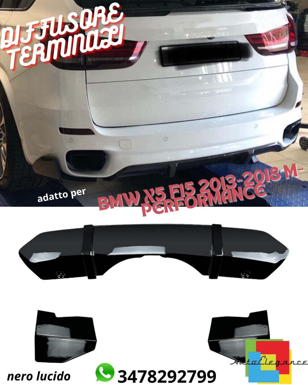 ✔️DIFFUSER SUITABLE FORBMW X5 F15 2013-2018 M-PERFORMANCE GLOSS BLACK✔️