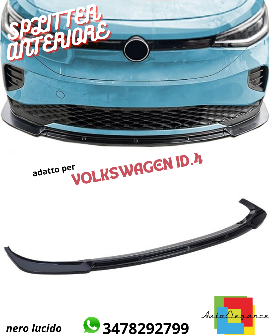 ✔️FRONT SPLITTER SUITABLE FOR VW ID.4 GLOSSY BLACK✔️