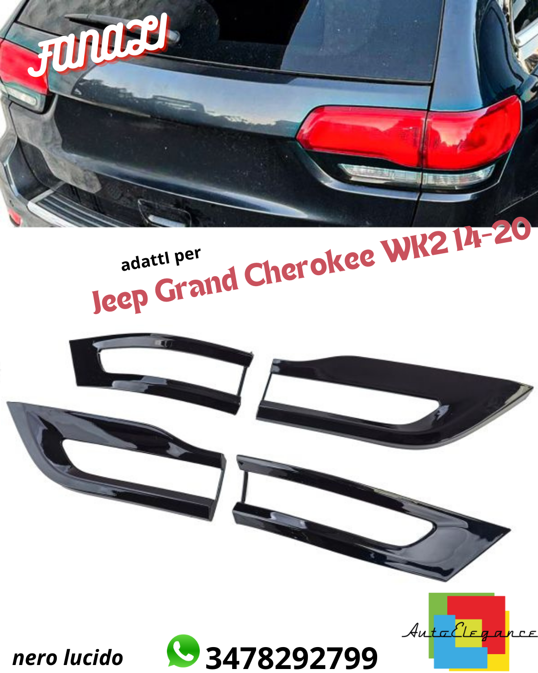 ✔️PALPERE PER FARI COVER Nero Lucido adatto per Jeep Grand Cherokee WK2 14✔️