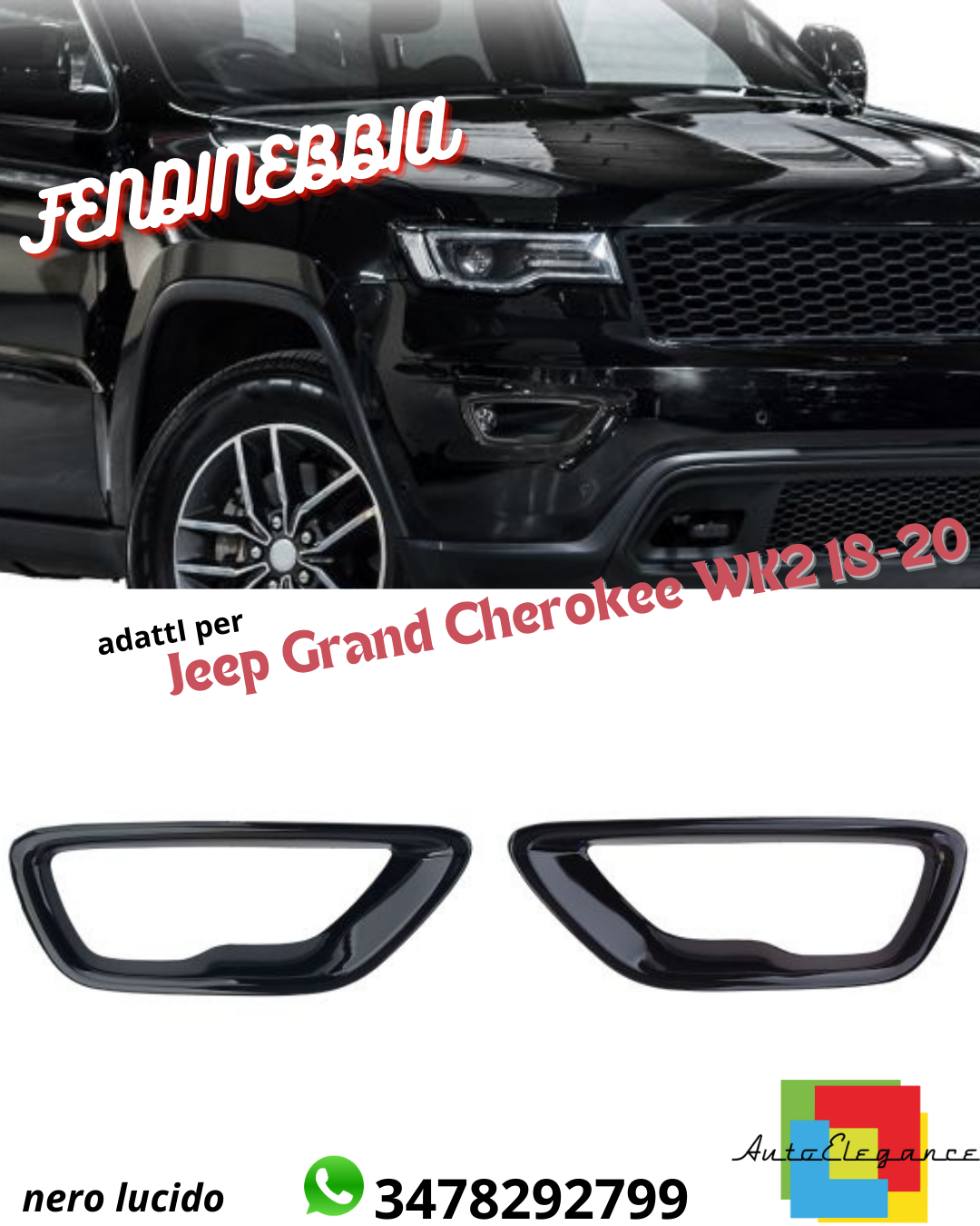 ✨Fendinebbia Surround Nero Lucido adatto per Jeep Grand Cherokee WK2 18-20✨