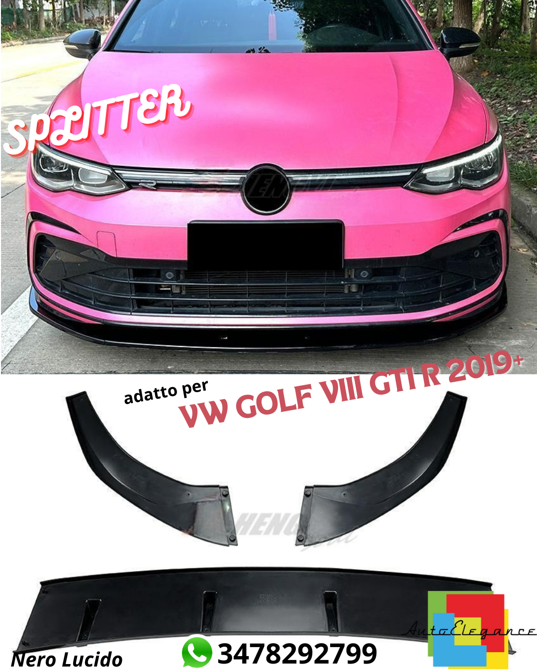 ⭐SPLITTER ADATTO PER VW GOLF VIII GTI R 2019+ ABS NERO LUCIDO⭐