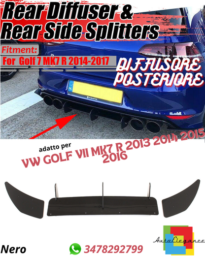 ⭐DIFFUSORE POSTERIORE ADATTO PER VW GOLF 7 MK7 R 2013 2014-2016 ABS NERO LUCIDO⭐
