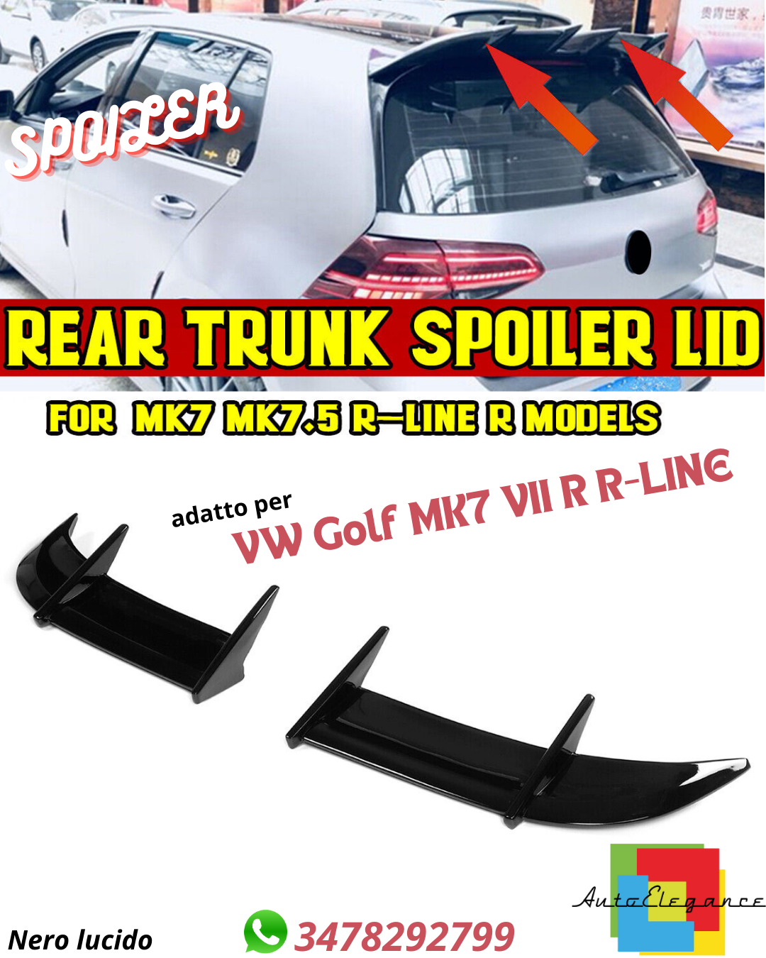 ⭐SPOILER POSTERIORE ADATTO PER VW MK7 Ⅶ R R-LINE2013-2020 NERO LUCIDO⭐