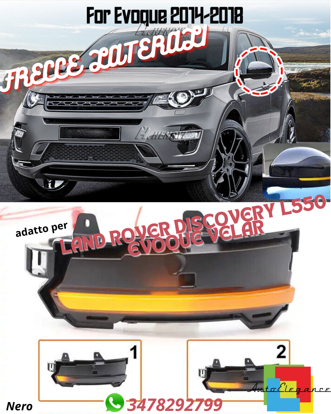 💚FRECCE LATERA ADATTO PER DISCOVERY L550 EVOQUE VELAR PROGRESSIVE A LED FUME’