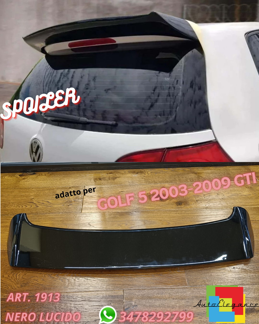 🔥SPOILER ADATTO PER VW GOLF 5 2003-2009 GTI NERO LUCIDO🔥