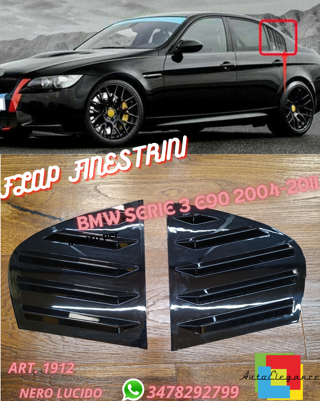 🔥FLAP FINESTRINI ADATTI PER BMW SERIE 3 E90 2004-2011 NERO LUCIDO