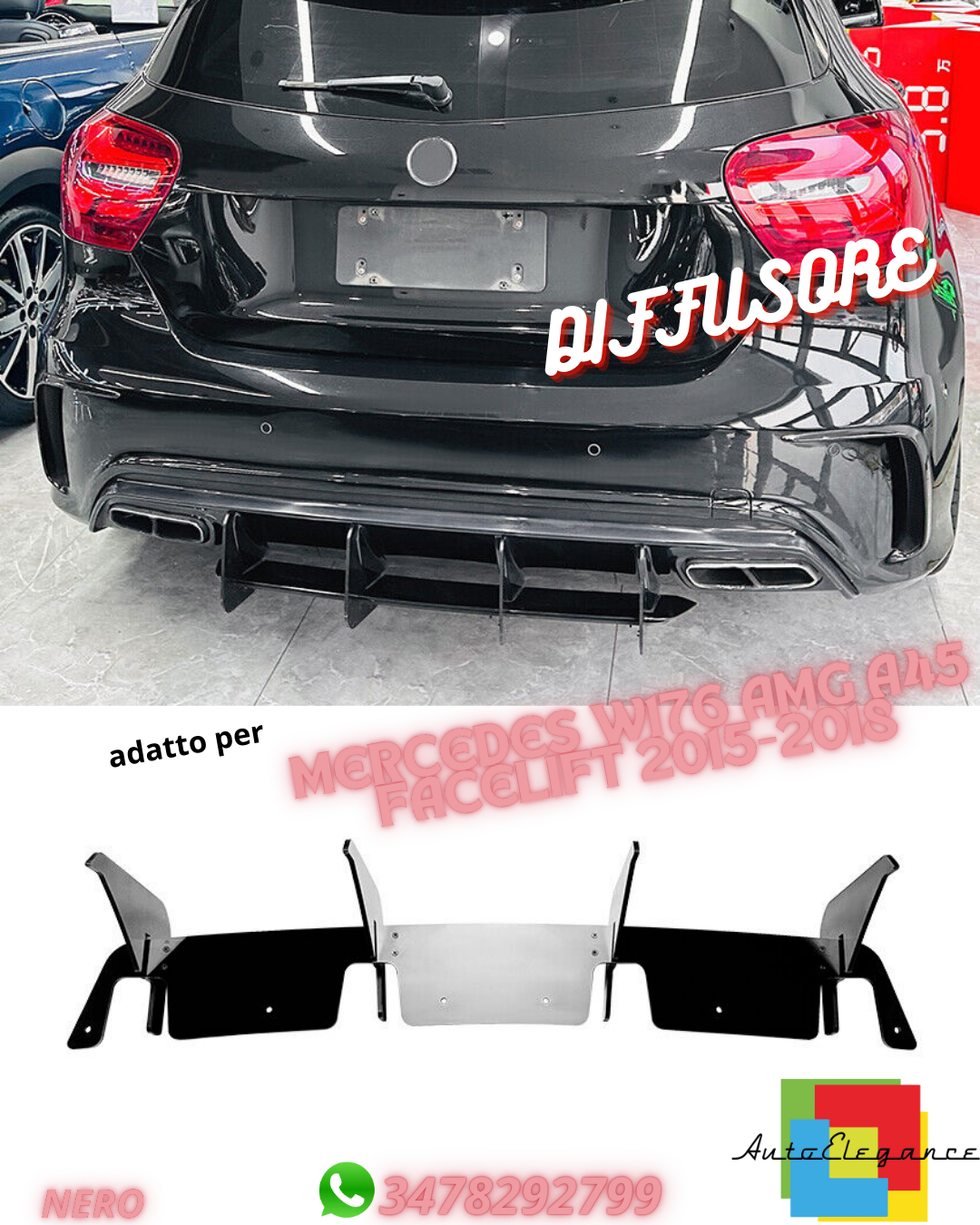 🔶DIFFUSORE ADATTO PER MERCEDES W176 AMG A45 FACELIFT 2015-2018🔶V