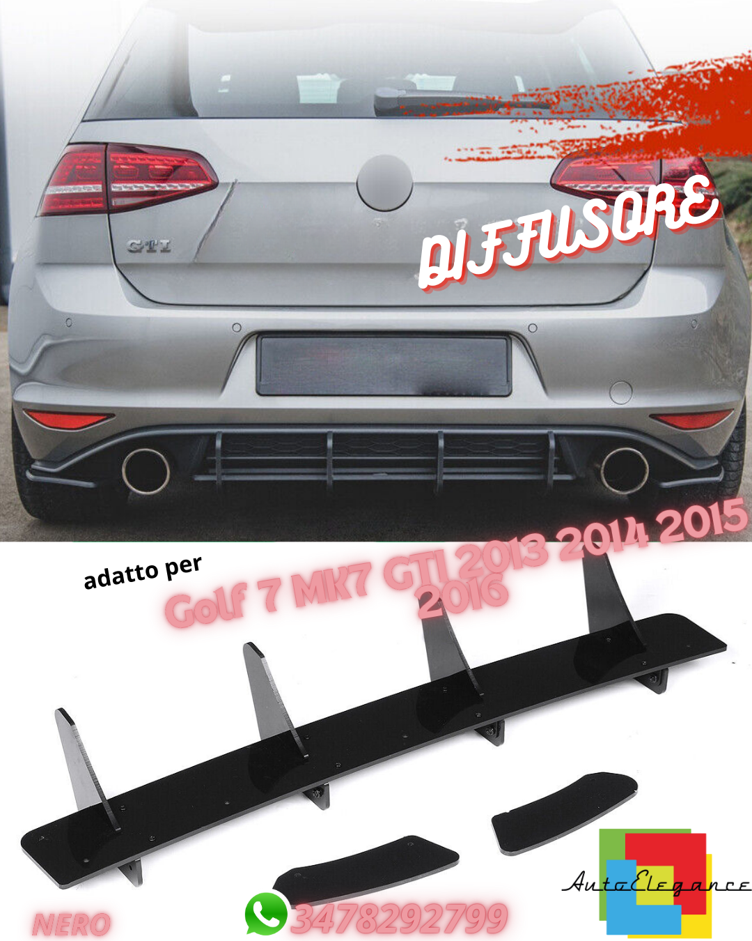 🔶DIFFUSORE ADATTO PER Golf 7 MK7 GTI 2013 2014 2015 2016🔶