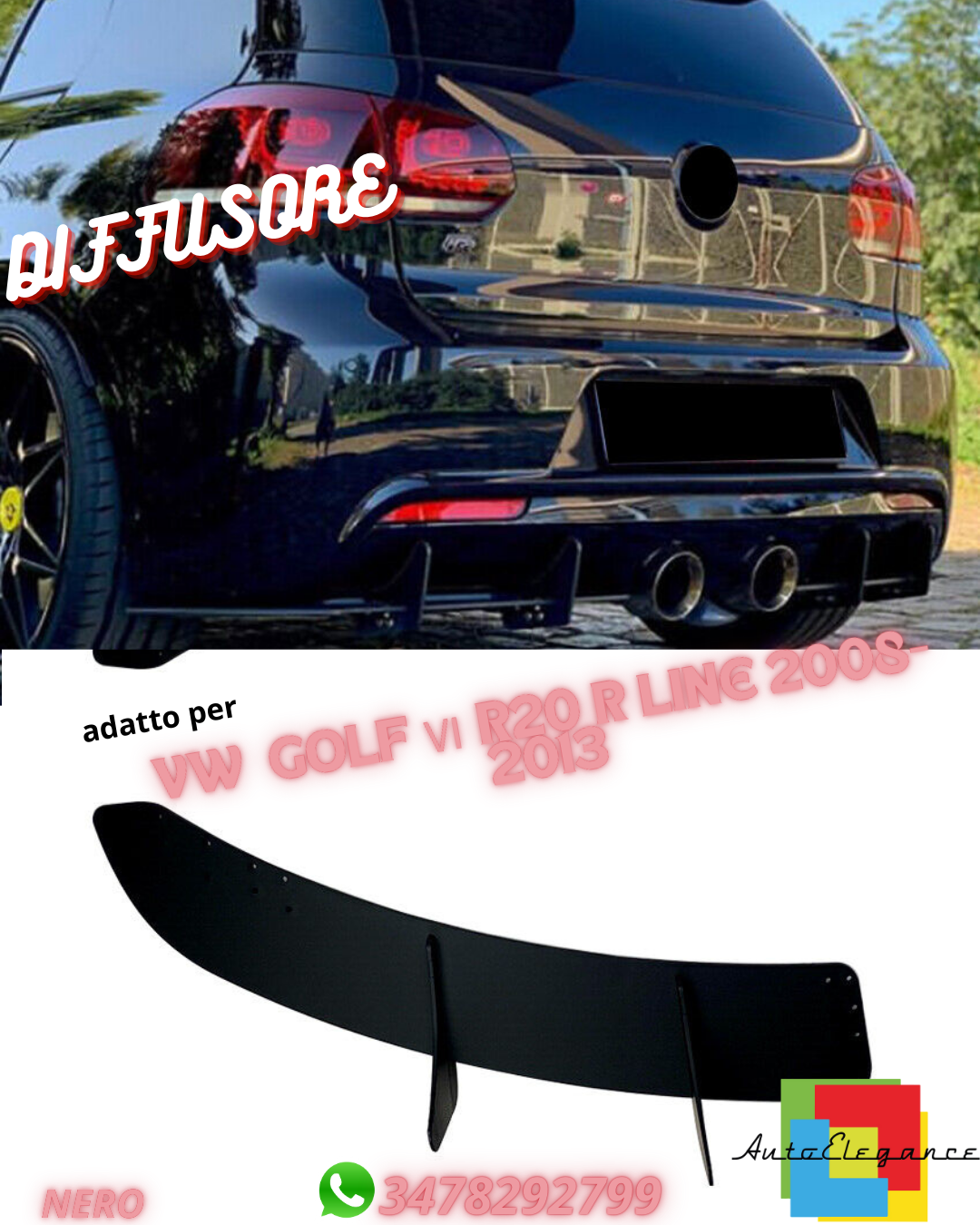 ⭐DIFFUSORE ADATTO PER VW GOLF Ⅵ R20 R LINE 2008-2013⭐