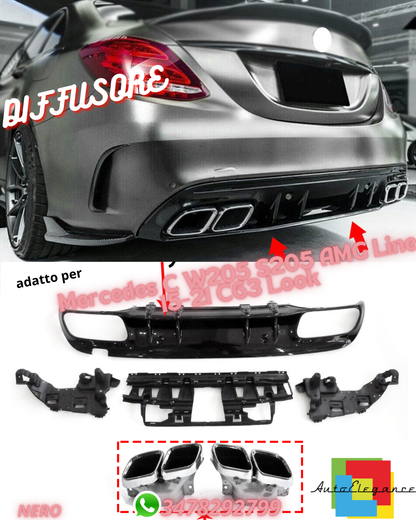 👉DIFFUSORE ADATTO PER Mercedes C W205 S205 AMG Line 15-21 C63 Look⭐