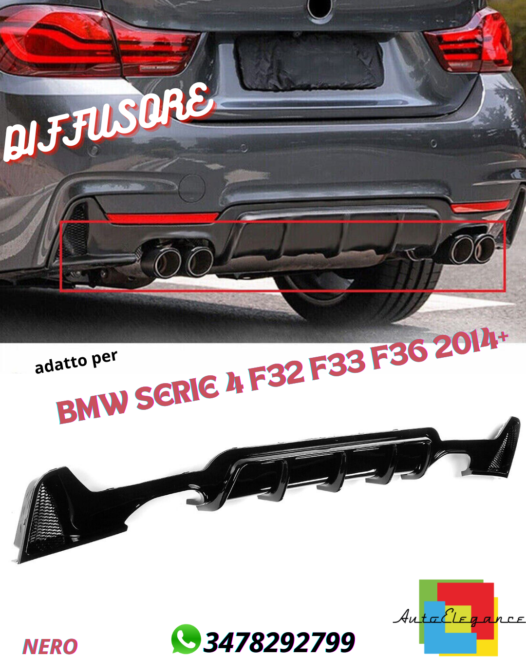 🔥DIFFUSER SUITABLE FOR BMW 4 SERIES F32 F33 F36 2014+ M DIFFUSER IN ABS🔥