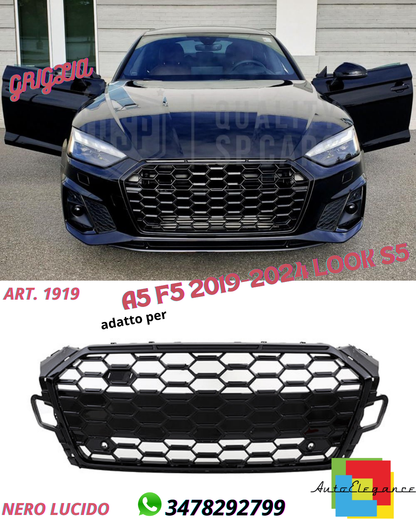 🔥GRILLE SUITABLE FOR AUDI A5 F5 2019-2024 S5 LOOK GLOSSY BLACK🔥