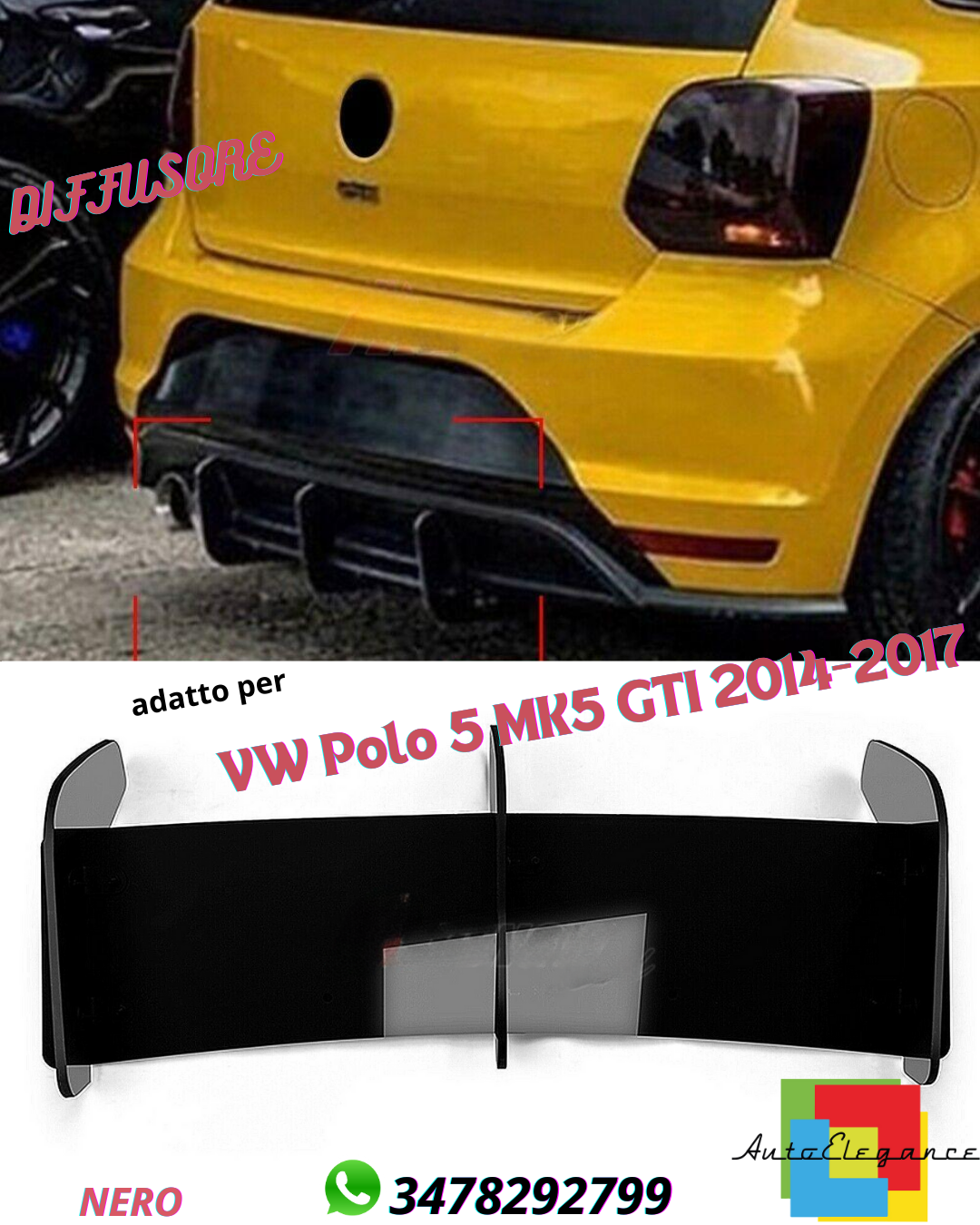 ✔️BLACK REAR DIFFUSER SUITABLE FOR VW POLO5 MK5 GTI 2014-2017 ✔️