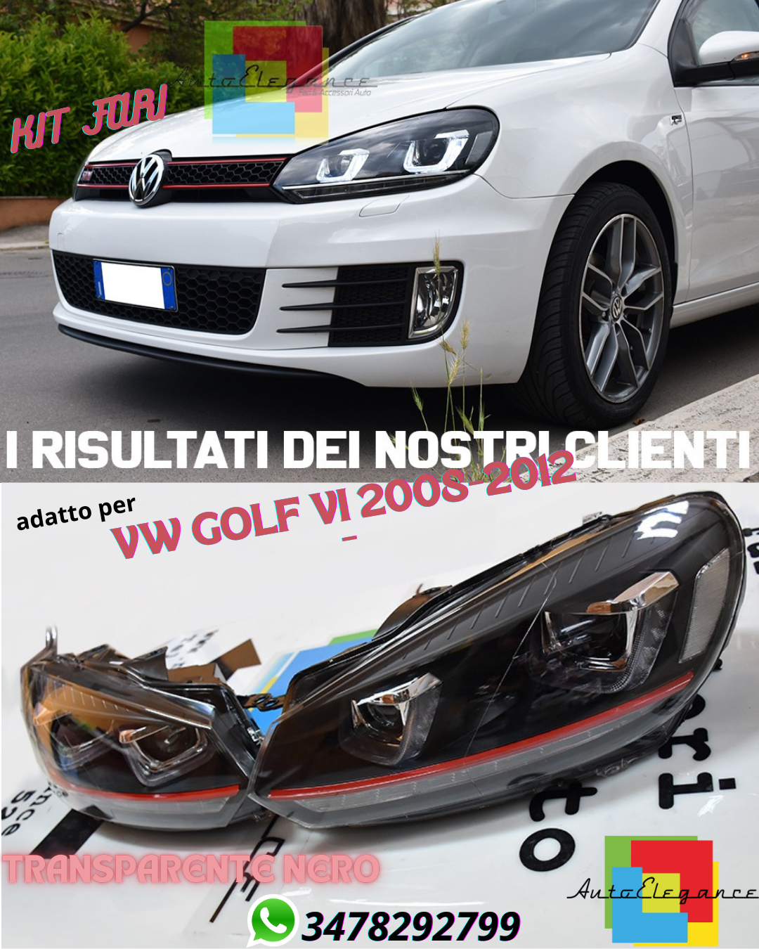 😍FANALI ANTERIORI LUCI DIURNE ADATTI PER VW Golf 6 08-12 Trasparente/Nero😍