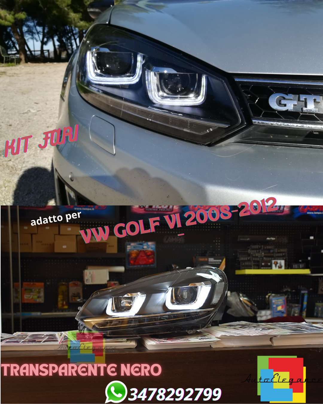 ✨FANALI ANTERIORI LUCI DIURNE ADATTI PER VW Golf 6 08-12 Trasparente/Nero✨
