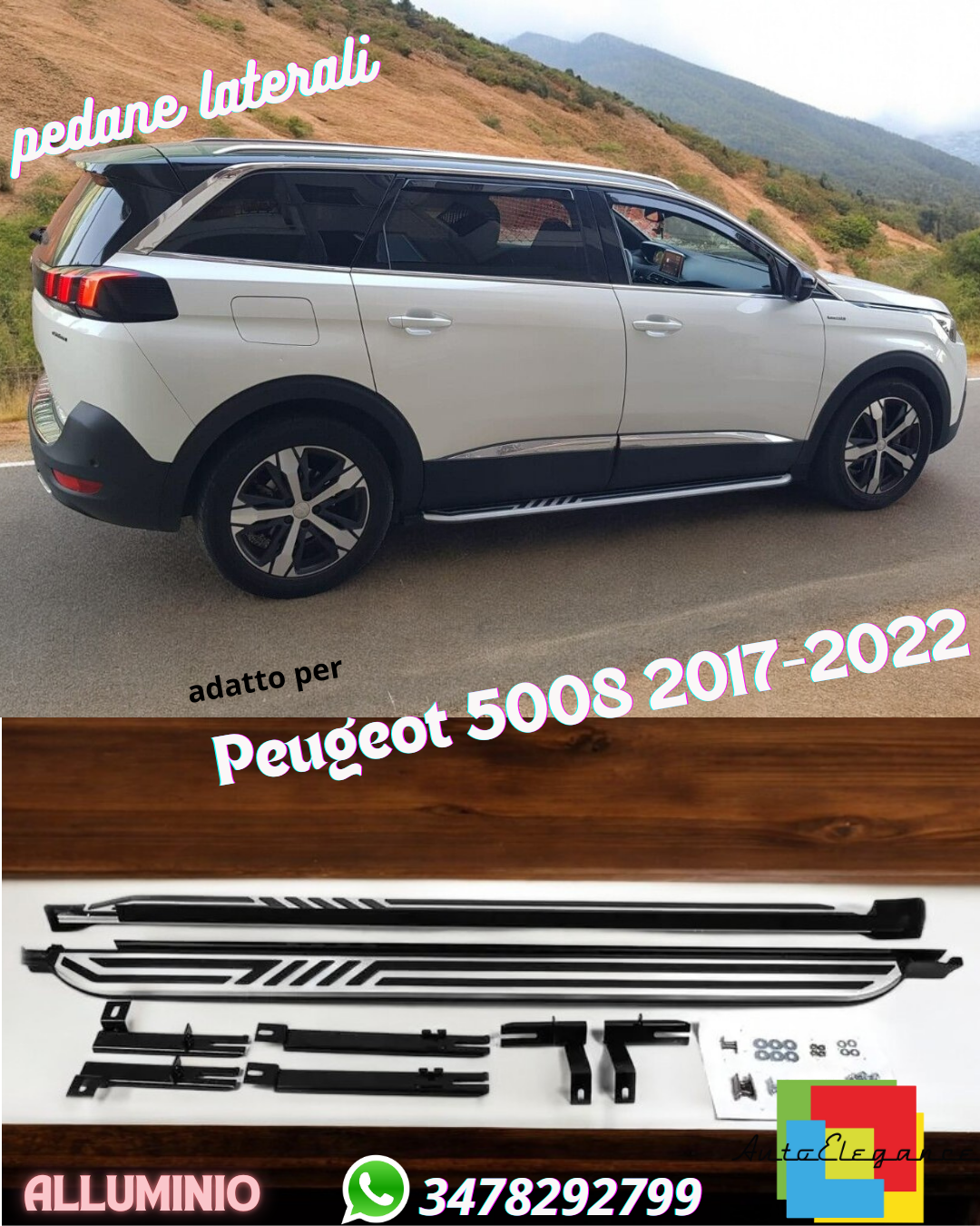 ✨PEDANE LATERALI ANTISCIVOLO IN ALLUMINIO ADATTI PER PEUGEOT 5008 2017-2022😍