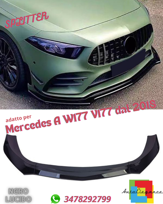 ☀️Spoiler anteriore Lip Sport Black Gloss adatto per Mercedes A W177 V177 ☀️