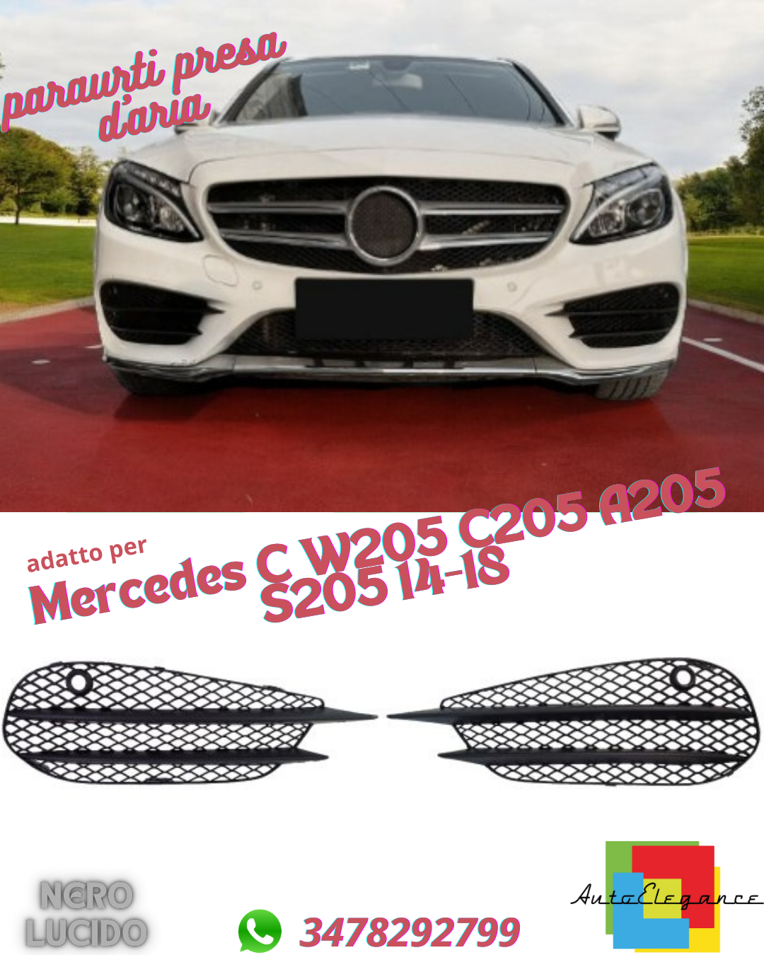 😍Set paraurti presa d'aria adatto per Mercedes C W205 C205 A205 S205 14-18😍