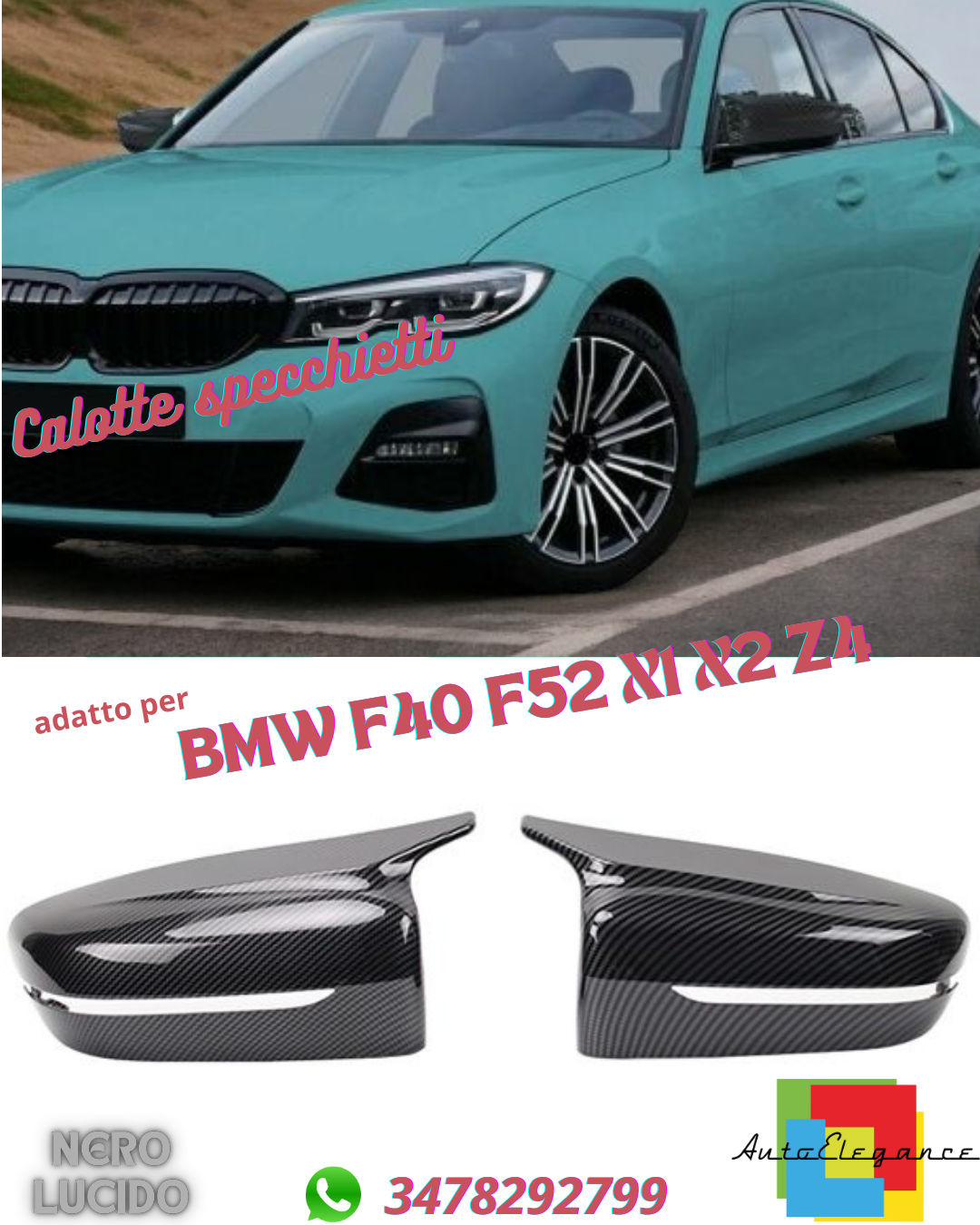 ✨Glossy Black Replacement Mirror Caps Fit For BMW G20 G21 G30 G31 G11