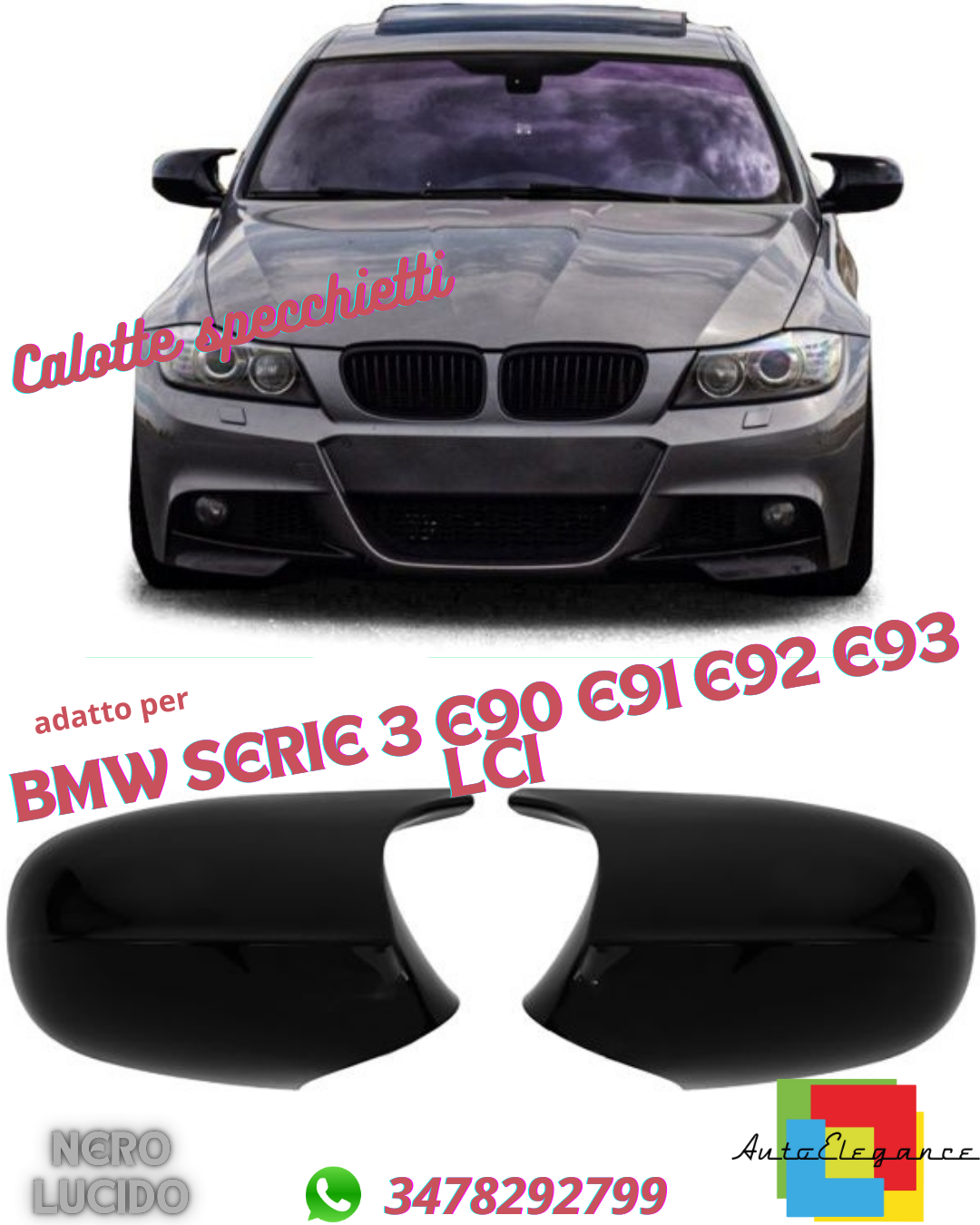 ✨Calotte specchietti di ricambio nero lucido adatto per BMW SERIE 3 E90 E91 E92