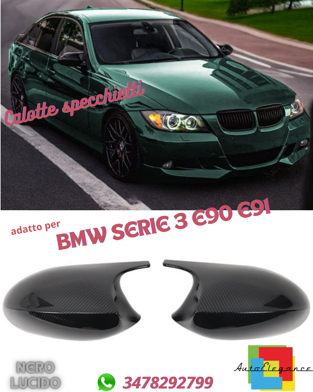 ✨Calotte specchietti di ricambio nero lucido adatto per BMW SERIE 3 E90 E91