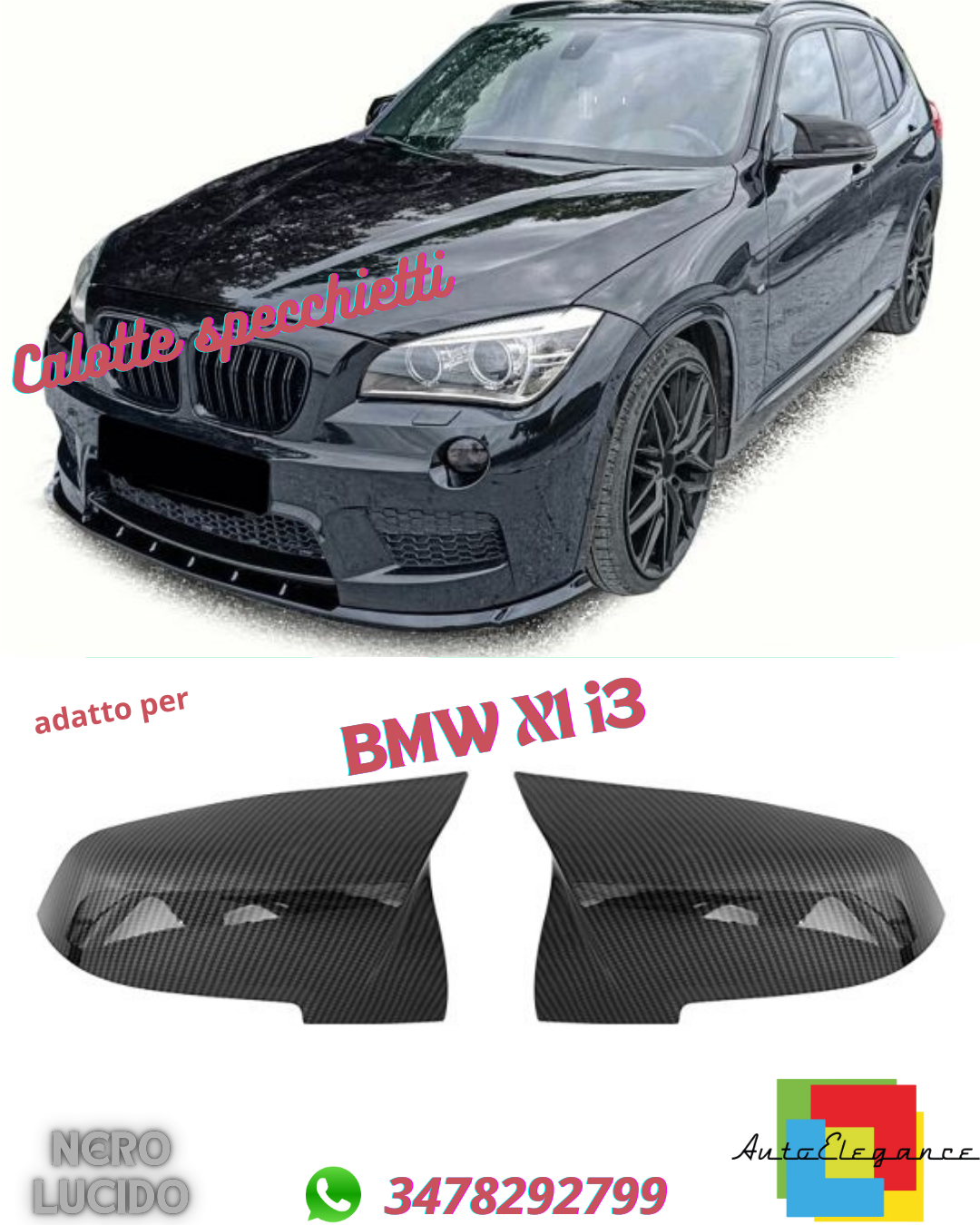 🤩Calotte specchietti di ricambio nero lucido adatto per BMW X1 E84 + i3