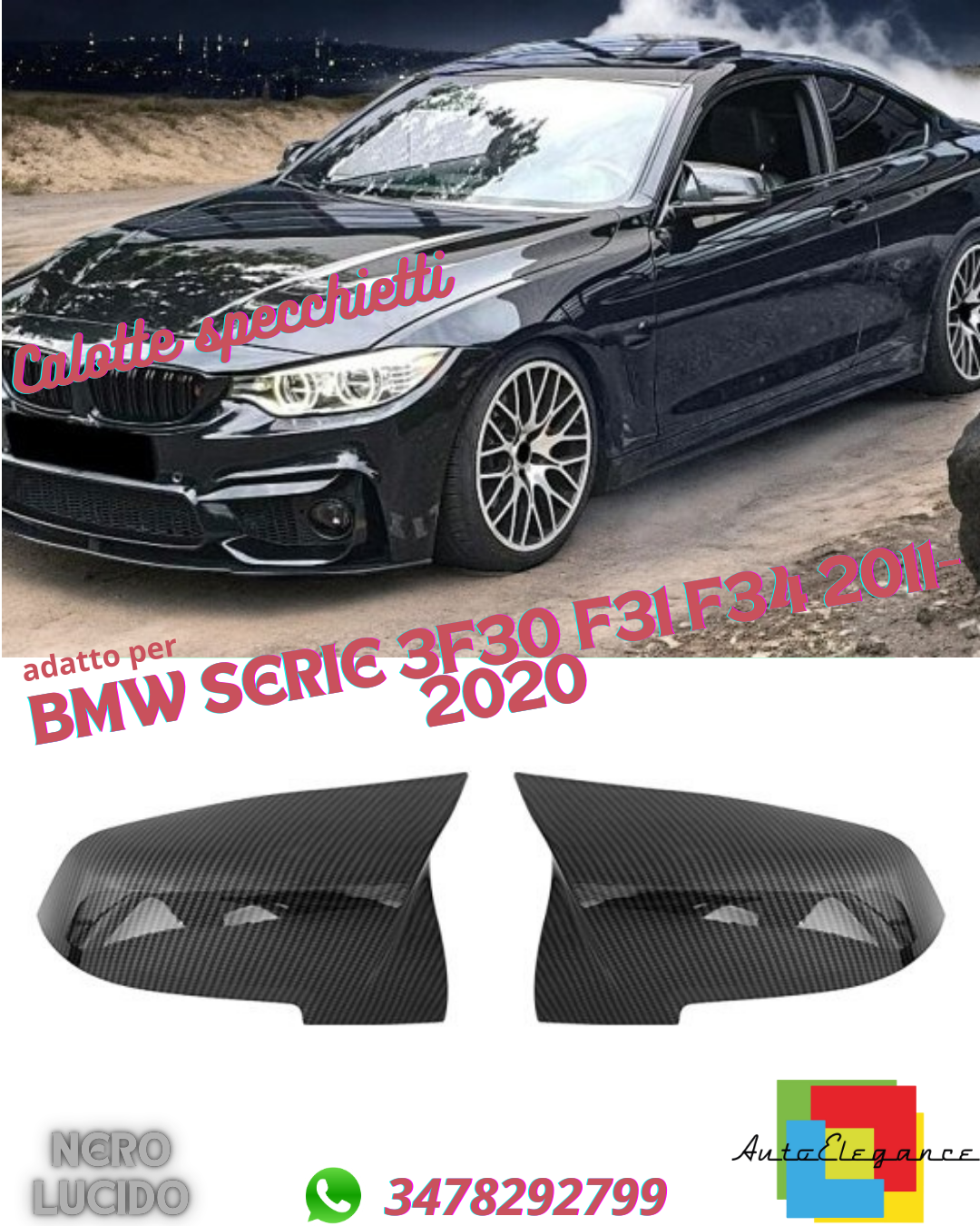 🤩Calotte specchietti di ricambio nero lucido adatto per BMW SERIE 3 F30 F31 F34