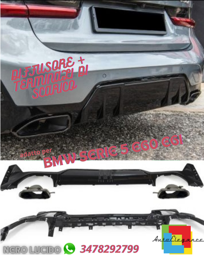 🔝DIFFUSORE + TERMINALI DI SCARICO CROMO ADATTO A BMW SERIE 3 G20/G21 LCI 2022+