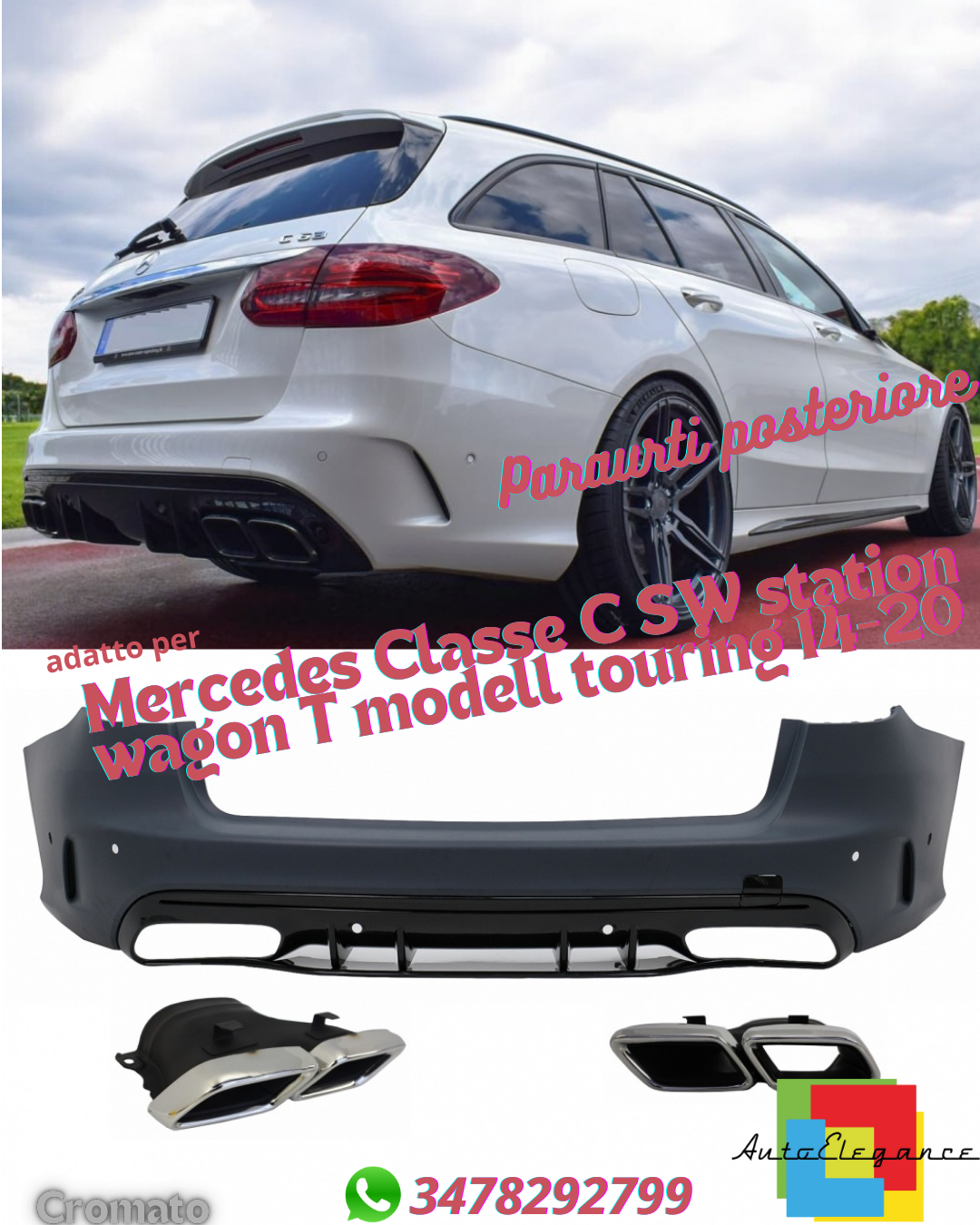 ⭐Paraurti posteriore adatto per Mercedes Classe C SW station wagon T model 14-20