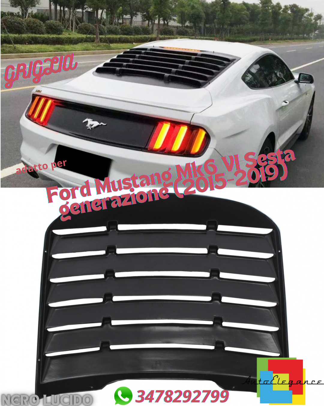 🔝Rear window grilles suitable for Ford Mustang Mk6 VI 6th generation 2015-2019