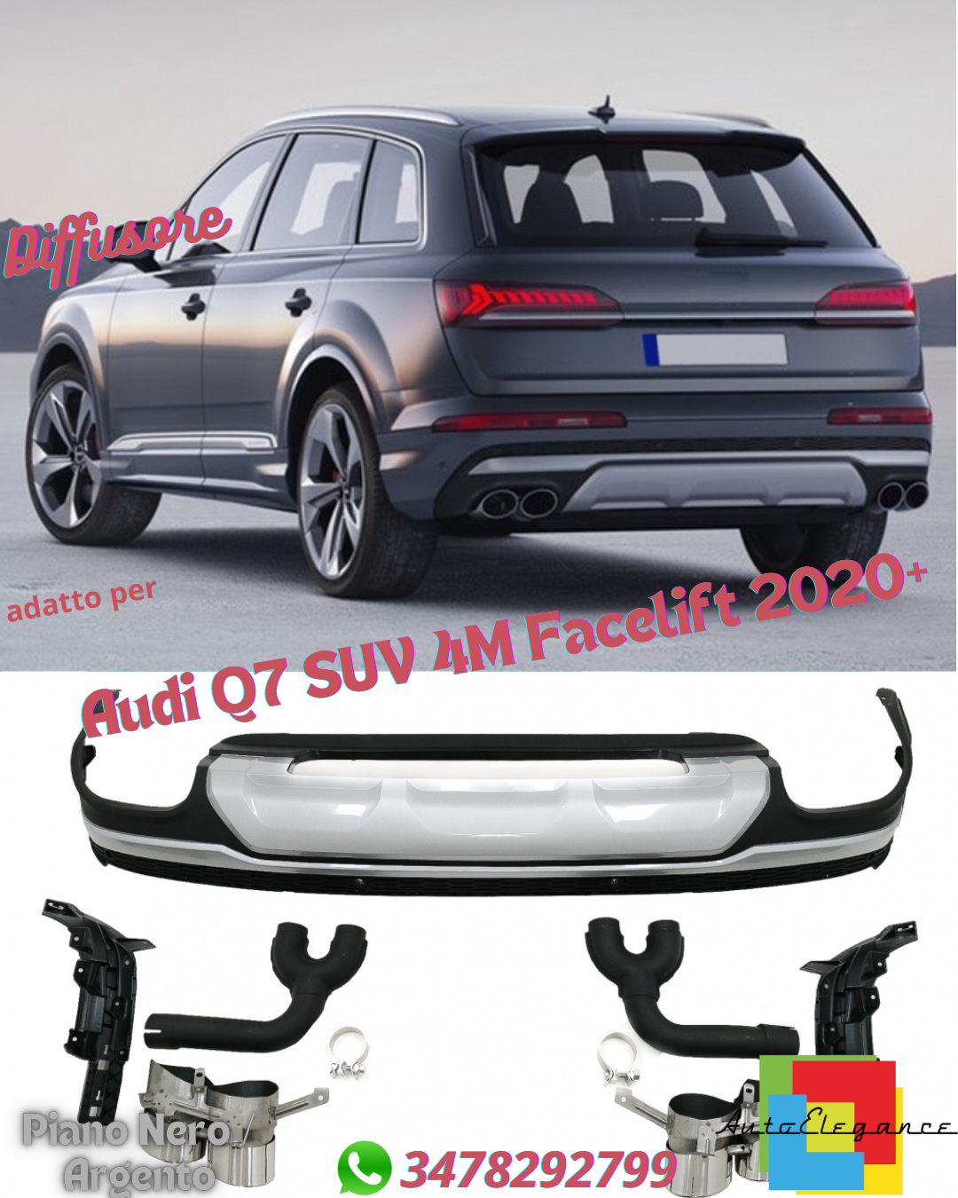 🤩Diffusore Doppia uscita con terminali di scarico adatto per Audi Q7 SUV 4M🤩