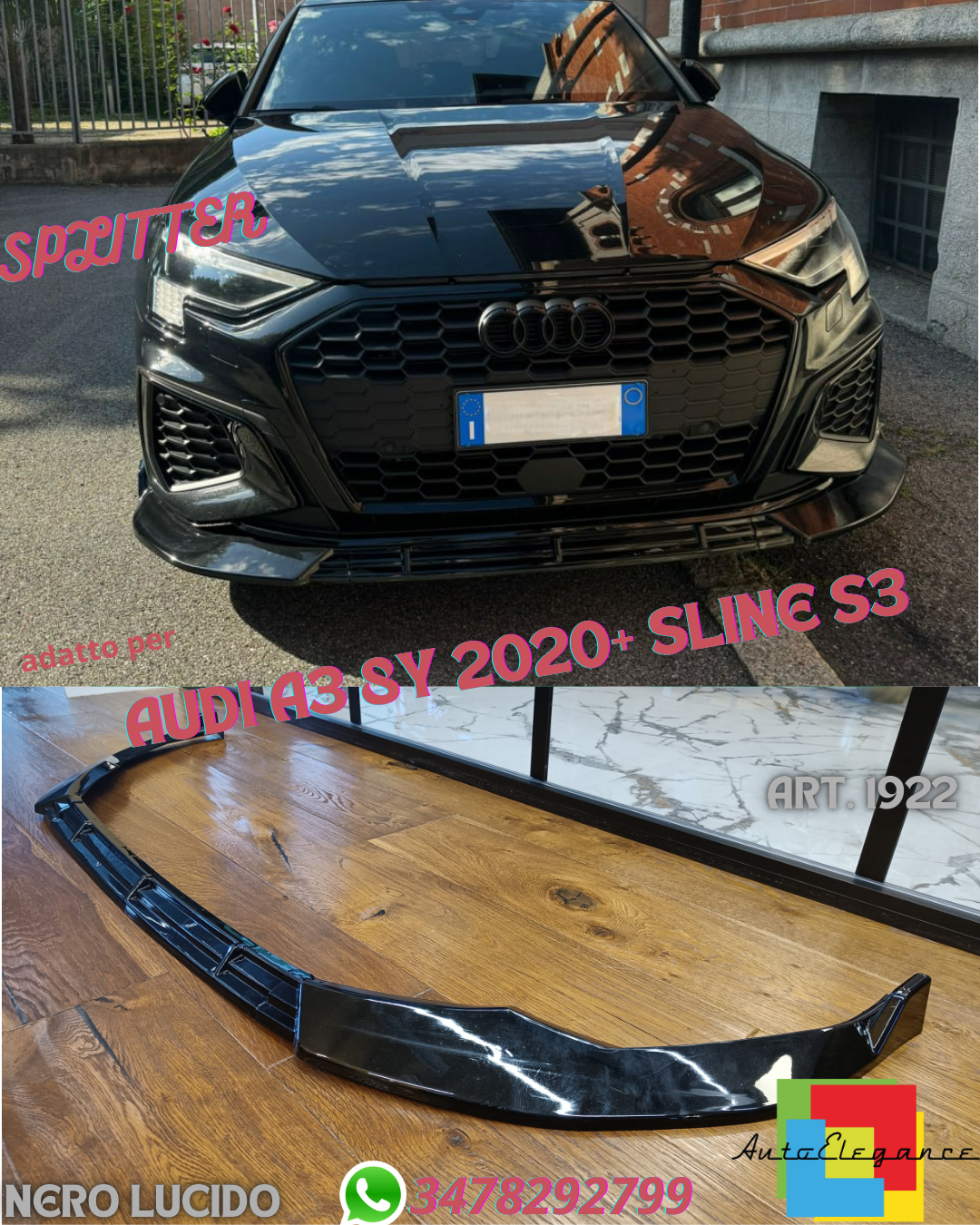 🤩SPLITTER SUITABLE FOR AUDI A3 8Y 2020+ SLINE S3 GLOSSY BLACK (3 PIECES)🤩