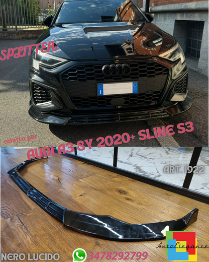 🤩SPLITTER SUITABLE FOR AUDI A3 8Y 2020+ SLINE S3 GLOSSY BLACK (3 PIECES)🤩