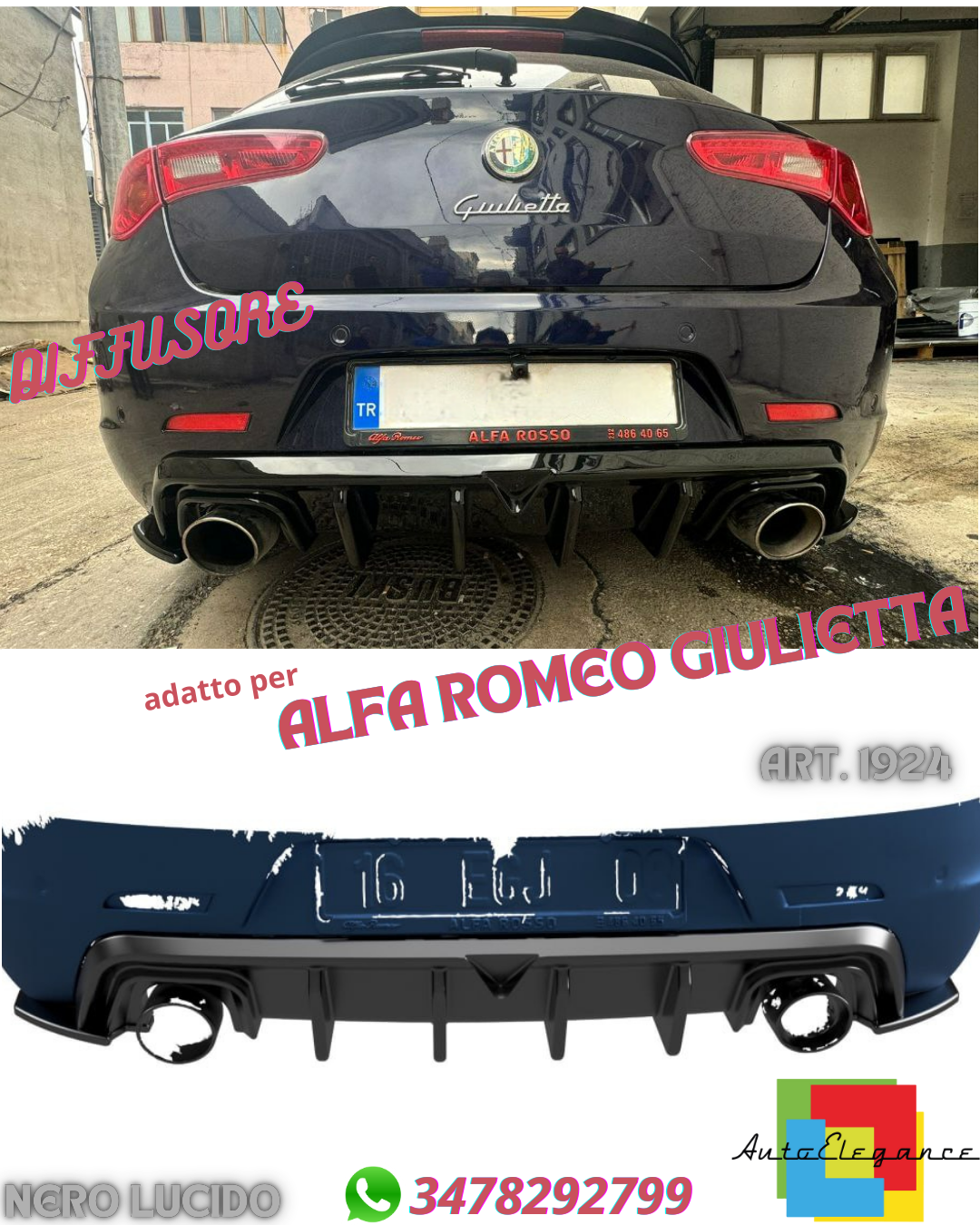 ✨DIFFUSORE ADATTO PER ALFA ROMEO GIULIETTA LOOK TUNING NERO LUCIDO✨